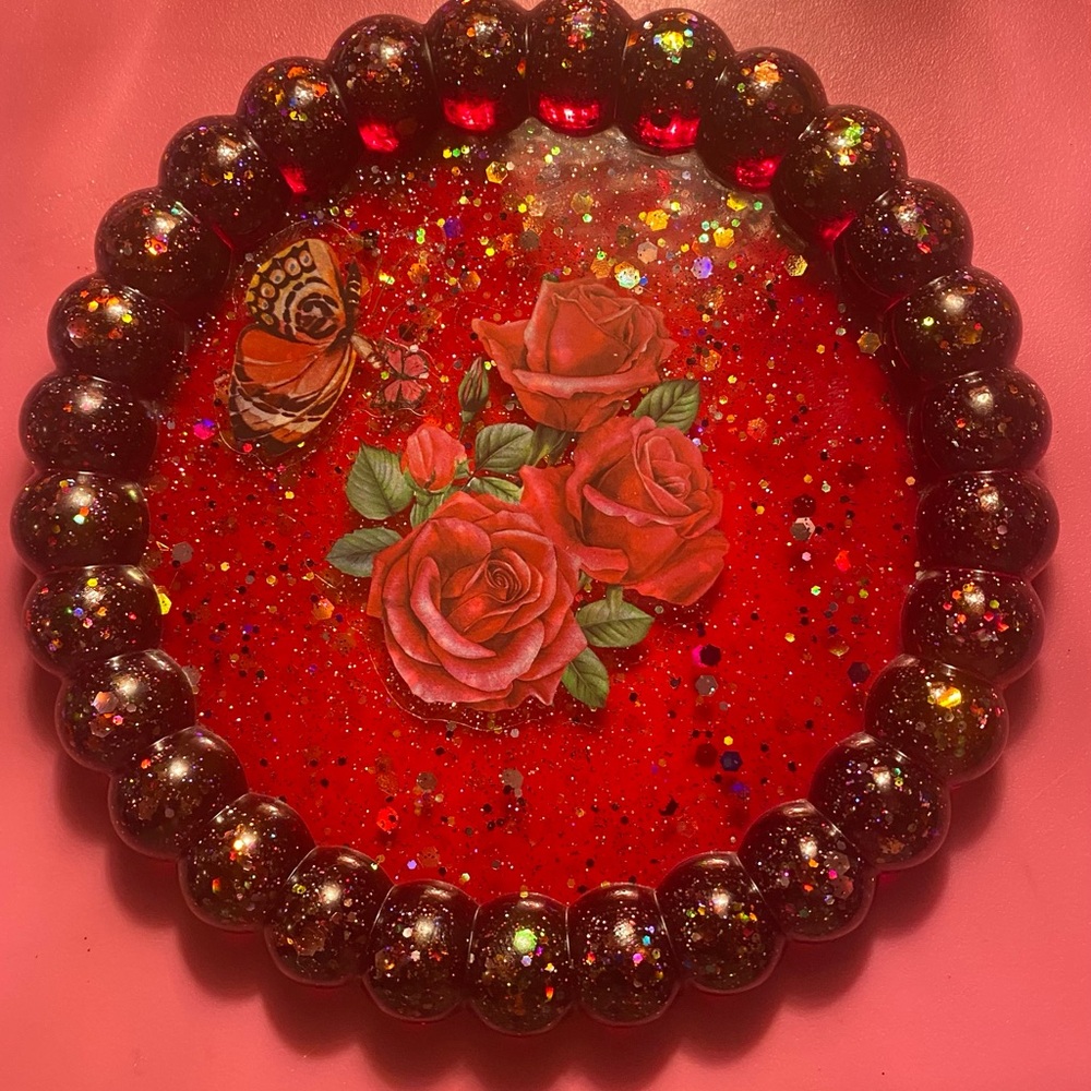 Red Rose and Butterfly Decorative Plate